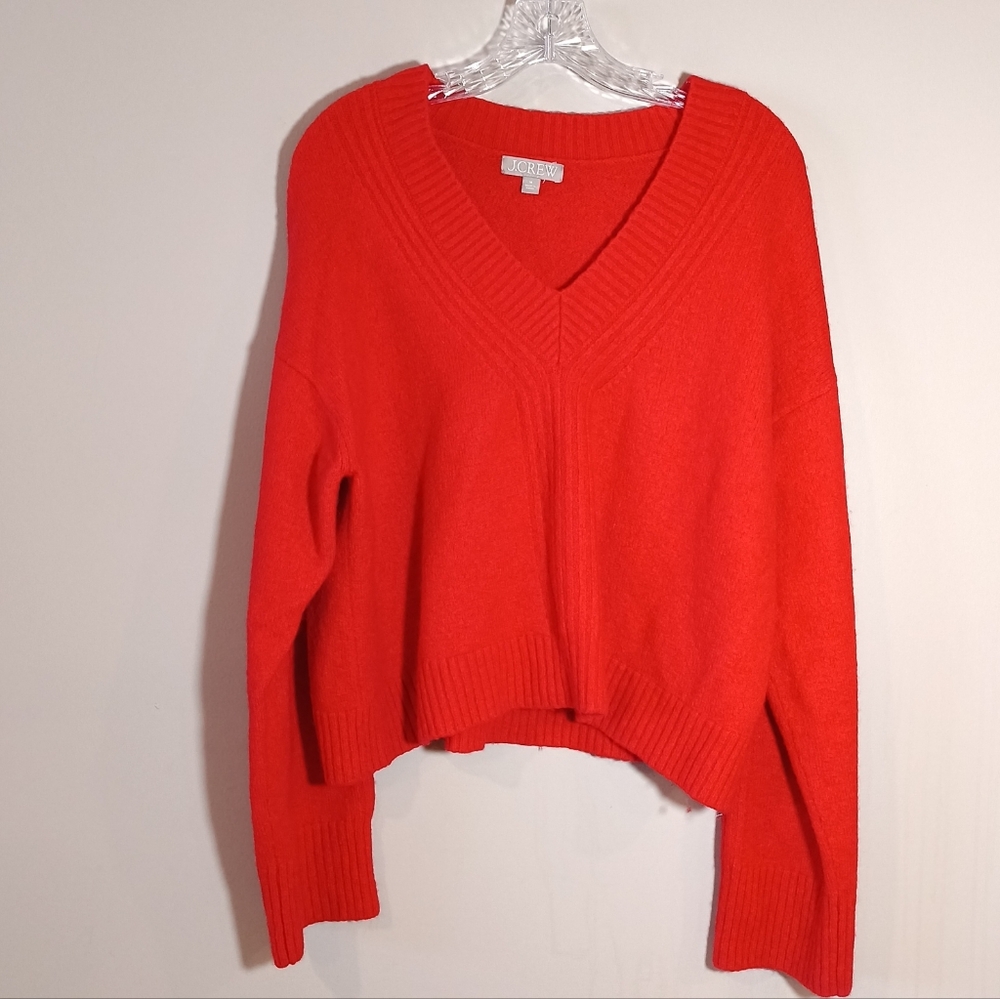 J.Crew Relaxed V-Neck Sweater Supersoft Yarn Candy Apple Merino Alpaca Size M